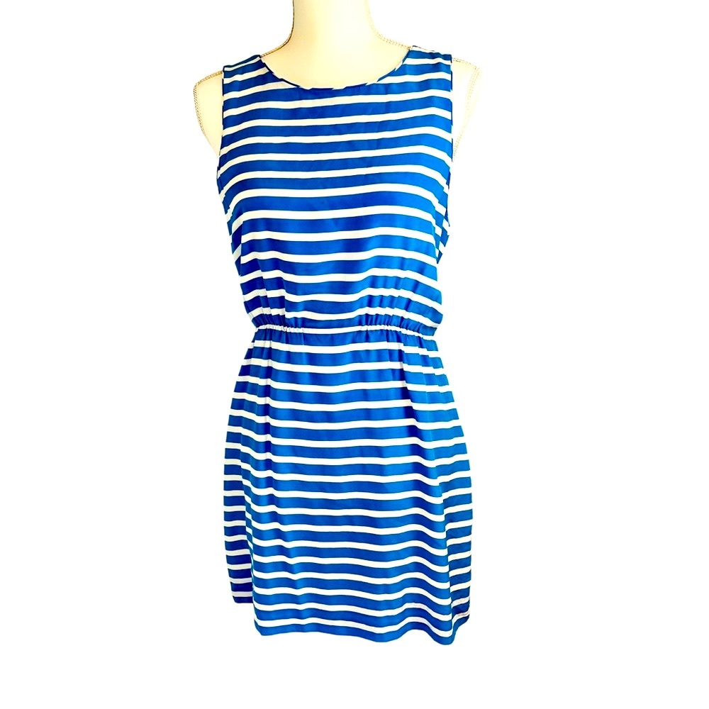J CREW Silk Blue White Stripe Tank Sleeveless Dress 10 Summer Fisherman Coastal
